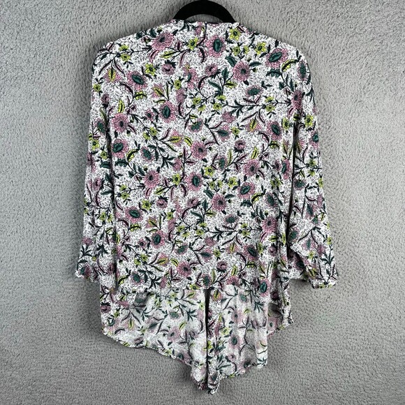 Torrid Cardigan Womens 1 Pink Black Floral Kimono Open Front Short Sleeve Flowy - Picture 4 of 7